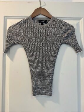 Theory Marled Ribbed Short-Sleeve Knit Top